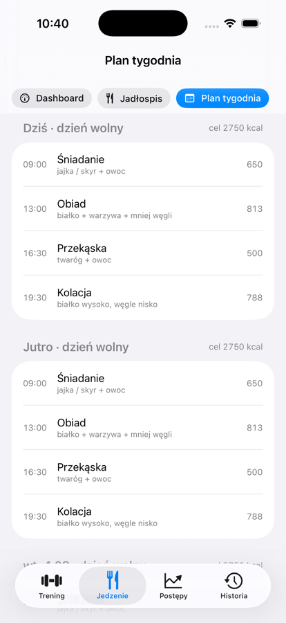 Daily target scaled to the type of training